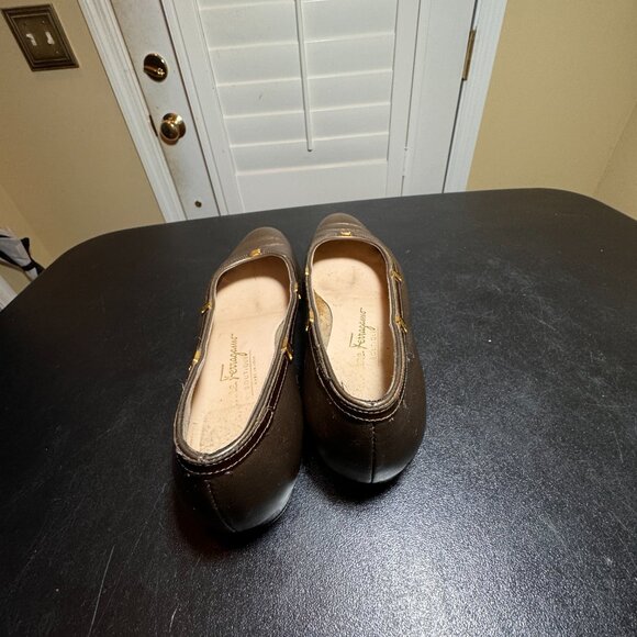 Salvatore  Ferragamo vintage bronze flats with gold logo hardware womens…
